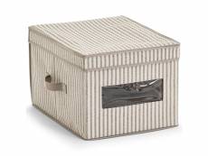 Storage box w. Lid "stripes", non-woven, beige