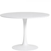 Table à manger ronde en mdf avec armature en métal laqué blanc - Diamètre 110 x Hauteur 75 cm Pegane