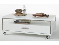 Table basse en mélaminé blanc avec 1 tiroir - 115 x 42 x 70 cm -pegane-