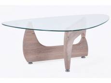 Table basse en verre avec pieds coloris chêne - longueur 110 x profondeur 70 x hauteur 40 cm