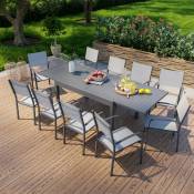 Table de jardin extensible en aluminium 270cm + 10 fauteuils empilables textilène anthracite gris - milo 10 - Anthracite