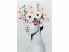 "tableau en verre femme fleurs printemps 80x120cm"
