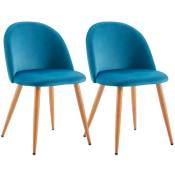 Thinia Home - Lot 2 Chaises de salle à manger à dossier bas en velours Fuchs 78x54,5x46cm Bleu