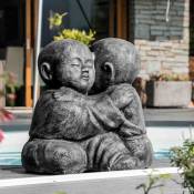 Wanda Collection - Statue moines shaolin enlacés patiné gris 50 cm - Gris