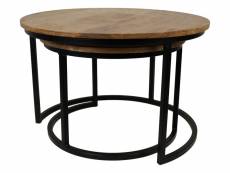 2 tables rondes rondes - gm - bois de manguier et fer - naturel et noir - 70 x 70 x 46 cm