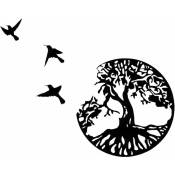 Arbre de vie en métal Décoration,Art Mural en Métal,Art de l'arbre de Vie,3 Oiseaux Volants, Décorations Intérieures et Extérieures pour la Chambre à