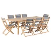 Beau Rivage - Ensemble table et chaises de jardin enna en bois d'eucalyptus blanchi 8 places 180-240 cm - Bois