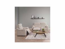 Canapé relax 3p + fauteuil relax tissu gris clair - philomene - l 104-194 x l 98 x h 104 cm - neuf