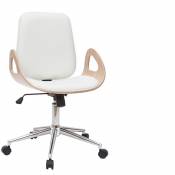 Chaise de bureau à roulettes design blanc, bois clair