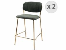 Clara - chaise de bar en tissu cotelé sauge et métal doré brossé (x2)