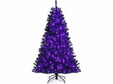 Costway 150cm sapin noir led lumineux,arbre de noël artificiel d'halloween articulé avec 482 branches,arbre de noël avec 180 lumières led violet