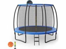 Costway 3 m trampoline de fitness pour enfant, trampoline de sport arciforme avec panier de basketball et barrière de sécurité, petit ballon de basket