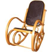 Décoshop26 - Fauteuil à bascule rocking chair en bois clair assise en cuir marron