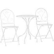 Ensemble de jardin bistro 3 pièces 2 chaises pliantes et table ronde en métal époxy blanc