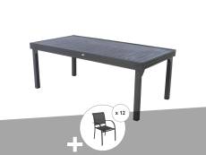 Ensemble repas table extensible rectangulaire alu Graphite Piazza + 12 fauteuils Piazza - Hespéride