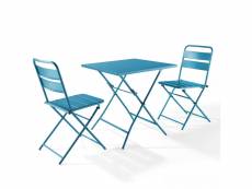 Ensemble table de jardin pliante et 2 chaises acier bleu pacific - palavas