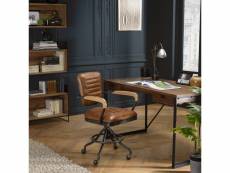 Gaston - fauteuil desk vintage cuir marron et métal