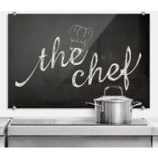 Image en verre Cuisine Protection murale Cuisinière Vintage Tableau noir citation The Chef 80x60 cm - noir
