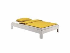 Lit futon thomas couchage double 140 x 200 cm 2 places/2 personnes, en pin massif lasuré blanc