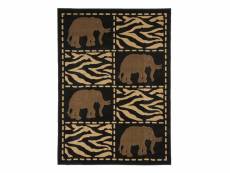 Massai - tapis imprimé éléphants noir 160x230