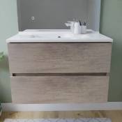 Meuble salle de bain suspendu tout inox 80 cm rosinox- Bois- Plan vasque en Résine - Chêne
