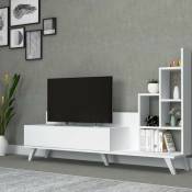 Meuble tv en bois 160 cm avec bibliothèque blanche
