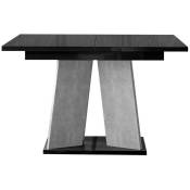 Mobilier1 - Table Goodyear 107, Noir brillant + Béton, 75x90x120cm, Allongement, Stratifié - Noir brillant + Béton