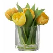 Paris Prix - Fleur Artificielle & Vase tulipes 19cm Jaune