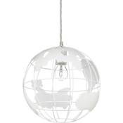 Relaxdays - Lampe à suspension abat-jour boule globe monde métal luminaire plafond ø 30 cm, blanc