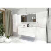 Sanitaire - Meuble double vasque luna Blanc brillant 120cm avec Miroir Lite