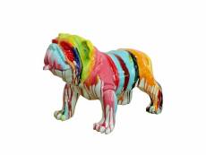 Statue chien avec coulures peintures multicolores h38