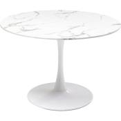 Table à manger ronde 4 personnes en marbre et acier blanc D110