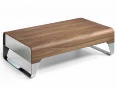 Table basse rectangulaire 2 tiroirs bois noyer et acier