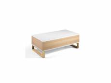 Table basse relevable blanc-chêne - auckland - l 110 x l 60 x h 38 cm - neuf