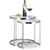 Table d'appoint ronde console table basse plateau verre blanc cadre chrome lot de 2 design moderne, argenté - Relaxdays