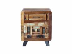 Table de chevet en bois recyclé / fer multicolore - longueur 50 x profondeur 40 x hauteur 60 cm
