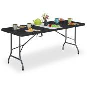 Table de jardin, aspect rotin, poignée de transport, 72x180x74 cm, plastique, métal, pliable, noir - Relaxdays
