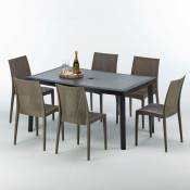 Table rectangulaire et 6 chaises Poly rotin colorées