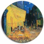 Tableau rond décoration murale image imprimée cadre en bois à suspendre - Café Terrace at Night Vincent Van Gogh - View of a French Street 60x60 - or