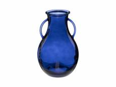 Vase amphore en verre recyclé bleu h 32 cm - atmosphera