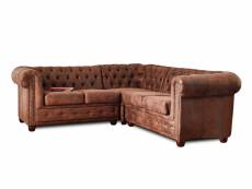 Winston - canapé d'angle chesterfield - 5 places - style industriel - lisa design - marron