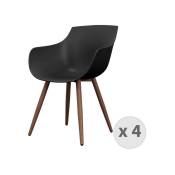 YANICE-Chaise Coque Noire, pieds métal noyer (x4)