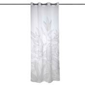 Zen Et Ethnique - Voilage à oeillets Japandi Blanc motif gris 140 x 260 cm