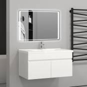 Aica Sanitaire - 79,5(L)x45(W)x40(H)cm Meuble salle de bain blanc 2 portes avec une vasque é suspendre pour un gain d'espace optimal avec un maximum