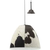 Aubry Gaspard - Lampe suspension en peau de vache et métal Diamètre 34cm - Blanc, noir et marron foncé