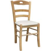 Chaise en bois naturel Loris avec assise rembourrée en similicuir beige