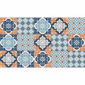 Contremarche adhésive autocollante, cavalese, motif carreaux de ciment ancien orange et bleu, x3, 19,5 x 100 cm - Multicouleur
