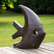 Déco moderne jardin statue poisson petit modèle brun 50cm - Marron