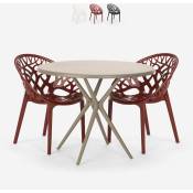 Ensemble table ronde beige 80 cm et 2 chaises design