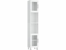 Giantex meuble colonne de salle de bain avec 2 étagères ouvertes, 1 étagère réglable et portes en verre trempé, 33x30x180 cm, blanc